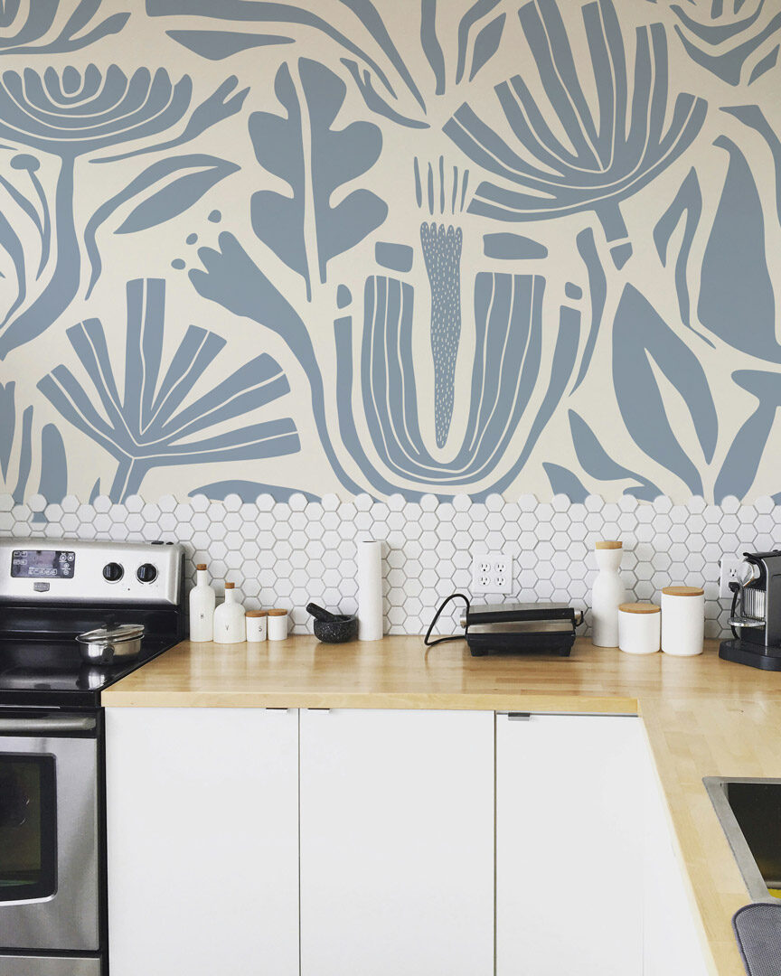 LAURE - Papier peint fleurs de bord de mer cuisine