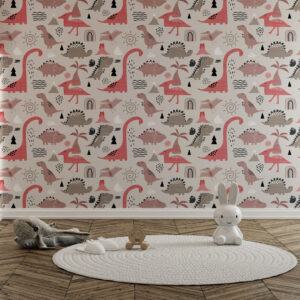 LOUANE - Papier peint dinosaure fille chambre bebe