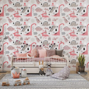 LOUANE - Papier peint dinosaure fille chambre fillette