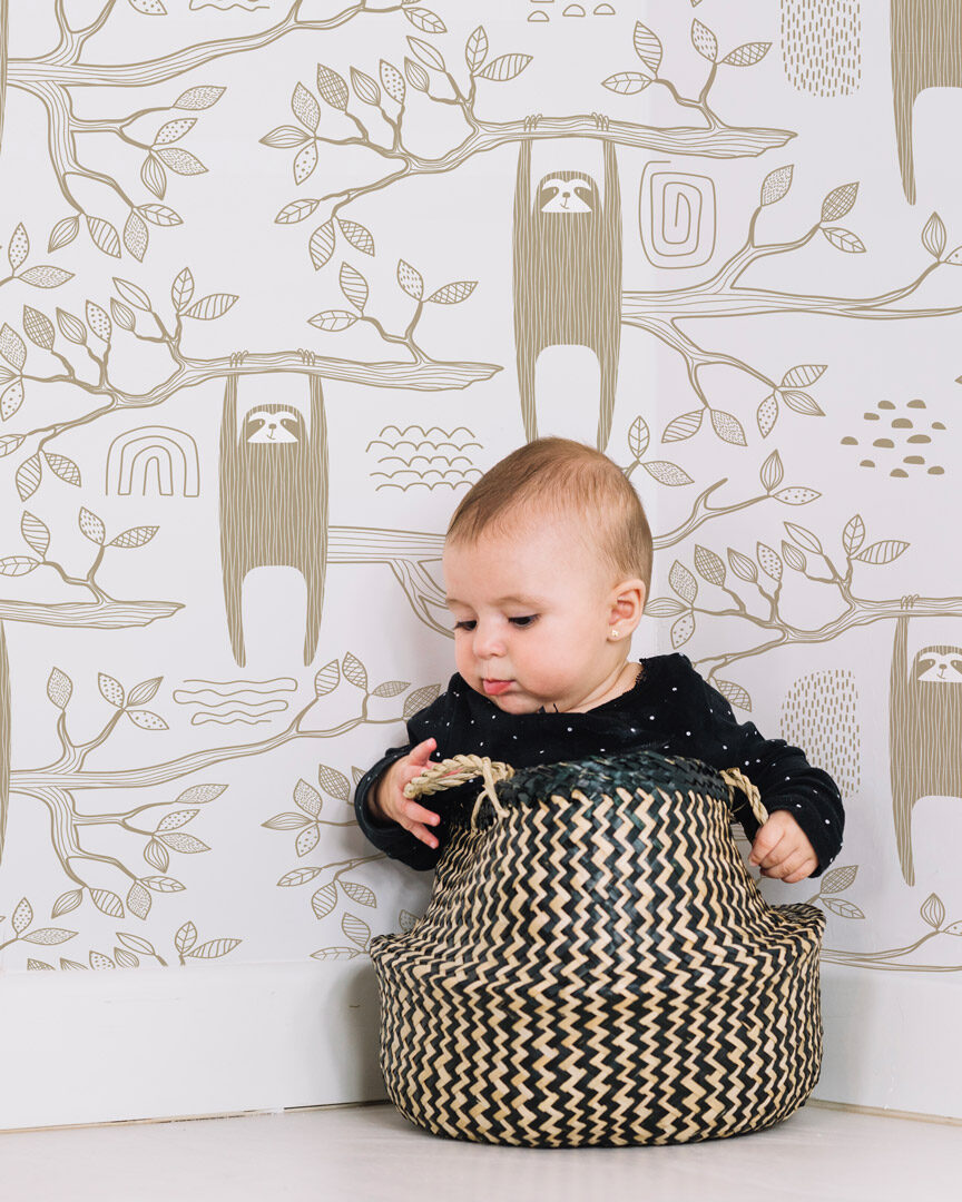 SEGOLENE - Papier peint enfant paresseux chambre bebe