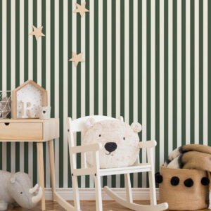 AUGUSTINE - Papier peint rayures fines vert chambre enfant