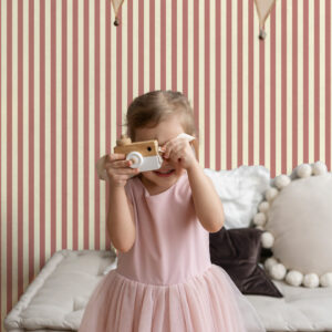 AUGUSTINE - Papier peint rayures fines vieux rose chambre fille