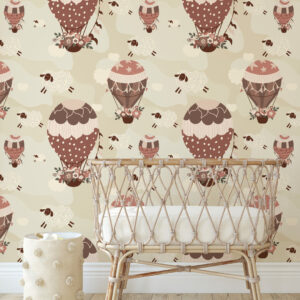 LIVIA - Papier peint fille montgolfière chambre bébé