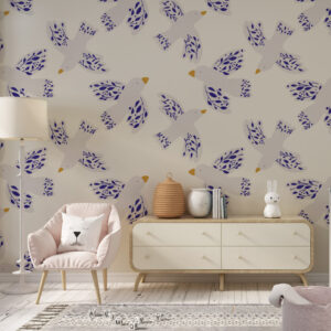 MAENA - Papier peint vol d'oiseau enfant chambre bebe