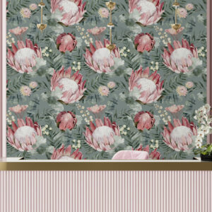 RENEE - Tapisserie fleur de protéa accueil salon de beauté