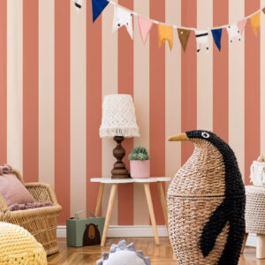 ATHENAÏS - Papier peint rayures larges rose chambre fille