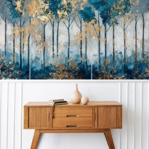 AURORE - Papier peint foret bleu et doré entrée