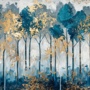 AURORE - Papier peint foret bleu et doré