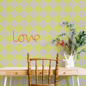 COLOMBINE - Papier peint arlequin jaune fluo bureau