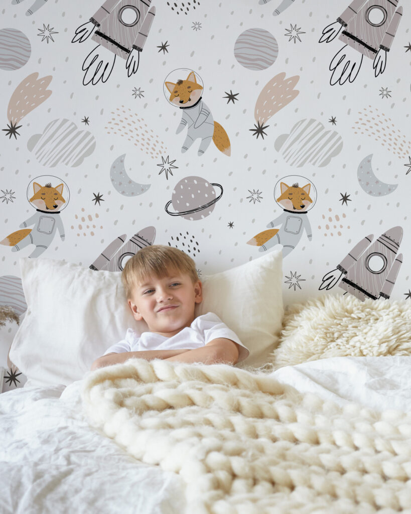 JULIAN - Papier peint enfant renard astronaute chambre garçon