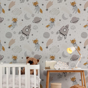 JULIAN - Papier peint enfant renard astronaute chambre bébé