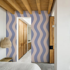 MONICA - Papier peint rayures ondulées rose violet chambre adulte