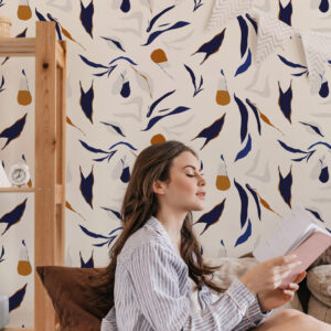 PAULETTE - papier peint plumes abstraites chambre fille