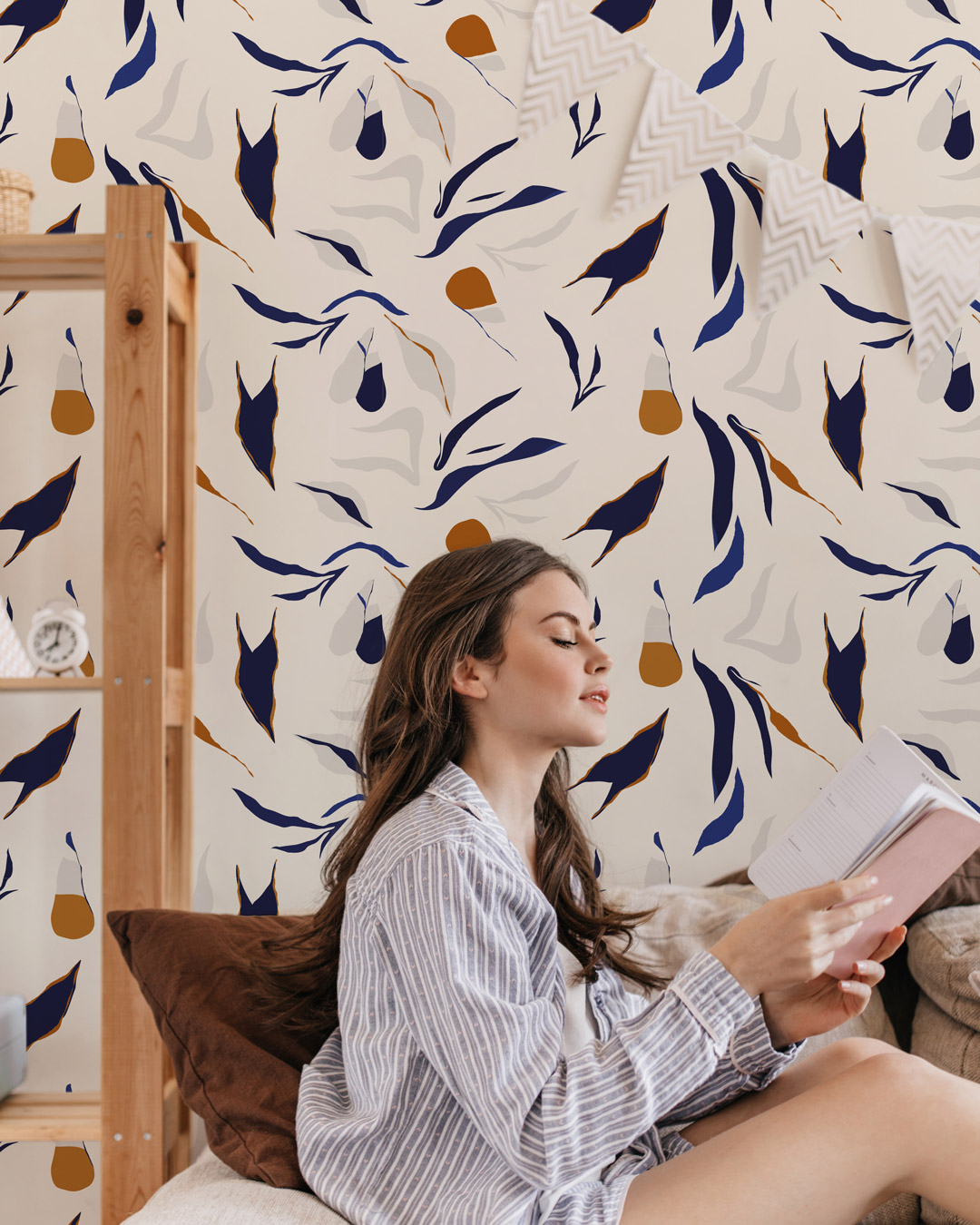 PAULETTE - papier peint plumes abstraites chambre fille