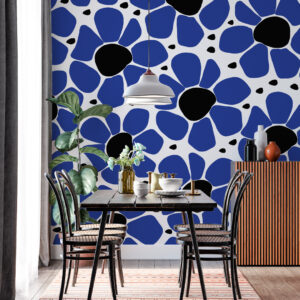 DARYA - Papier peint grosses fleurs bleu majorelle salle à manger