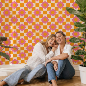 MARGARET - Papier peint vintage fleuri carreaux salon