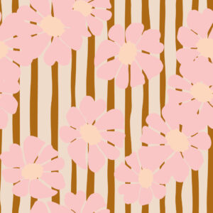 PIMPRENELLE - Papier peint fleuri rayé beige