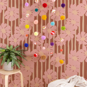 PIMPRENELLE - Papier peint fleuri rayé rose chambre fille