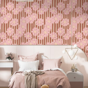 PIMPRENELLE - Papier peint fleuri rayé rose chambre fille