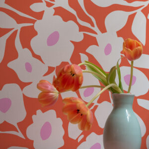 ALBANE - Papier peint panoramique orange pot de fleurs