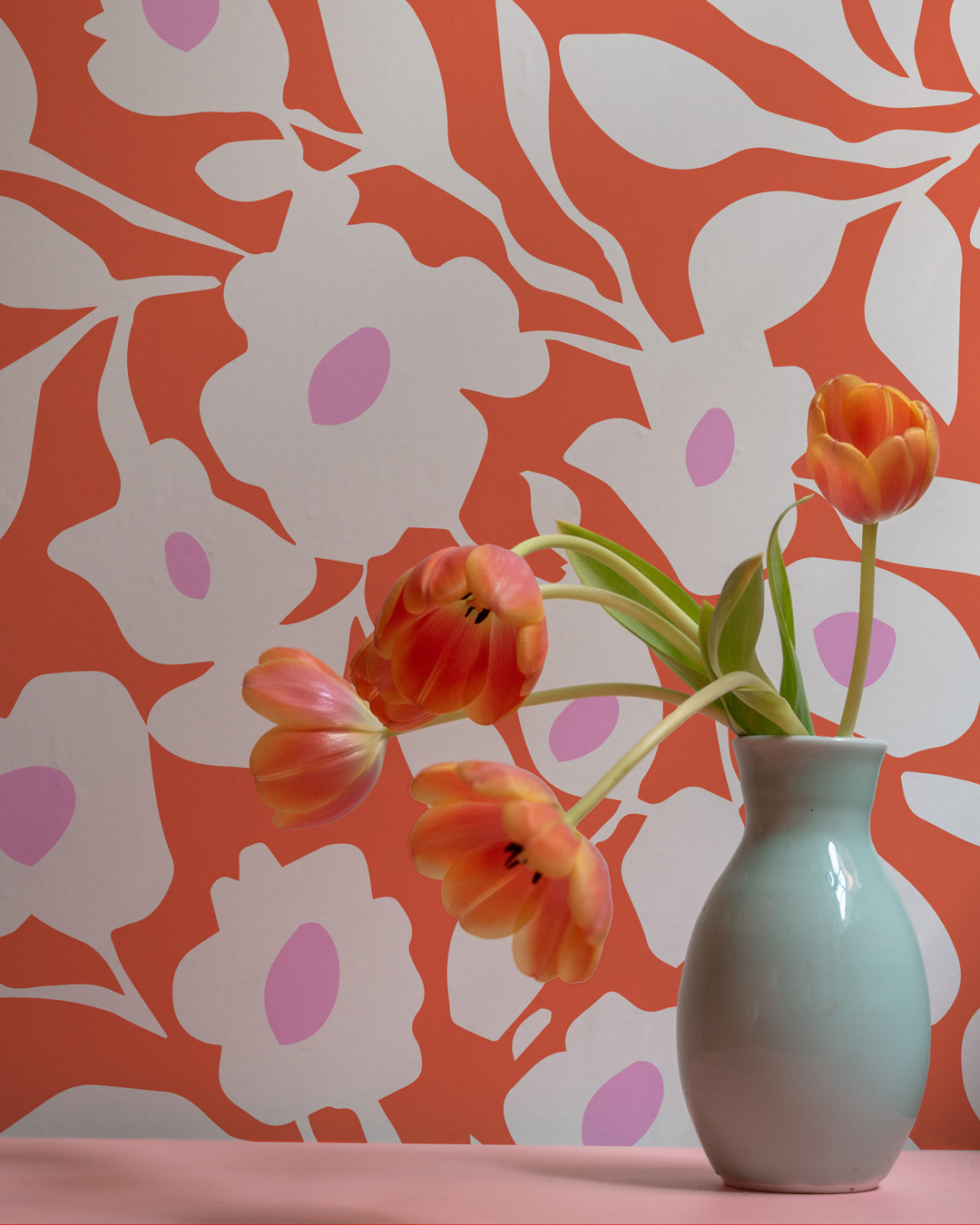 ALBANE - Papier peint panoramique orange pot de fleurs