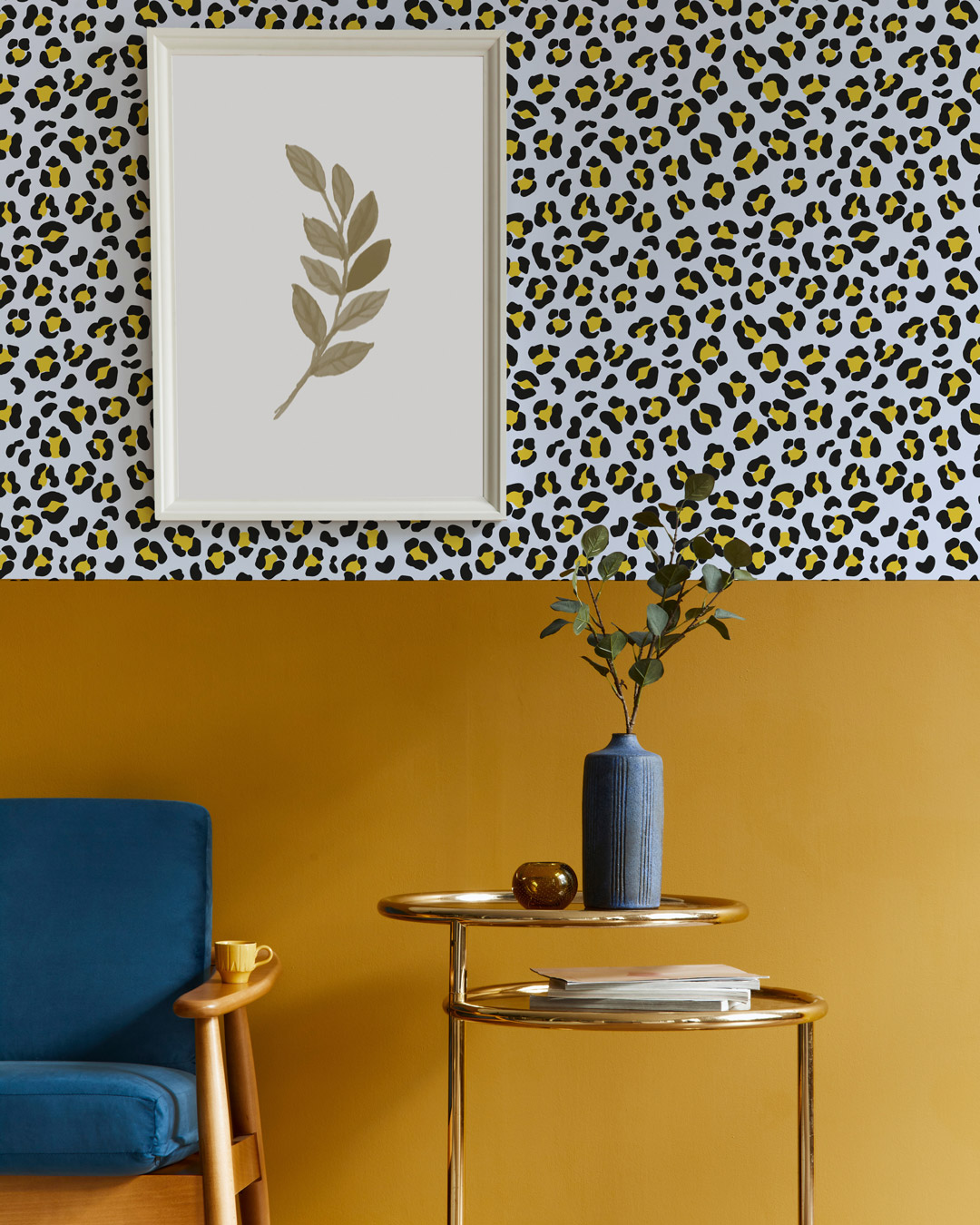 ALVARO - papier peint leopard bleu entrée