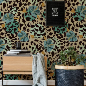 CAMELIA - Papier peint leopard fleuri bureau