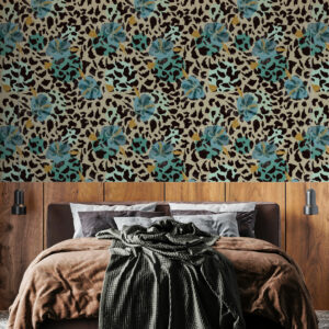 CAMELIA - Papier peint leopard fleuri chambre