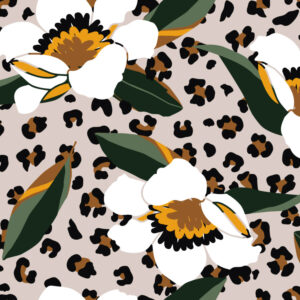 CAPUCINE - papier peint fleuri print léopard marron