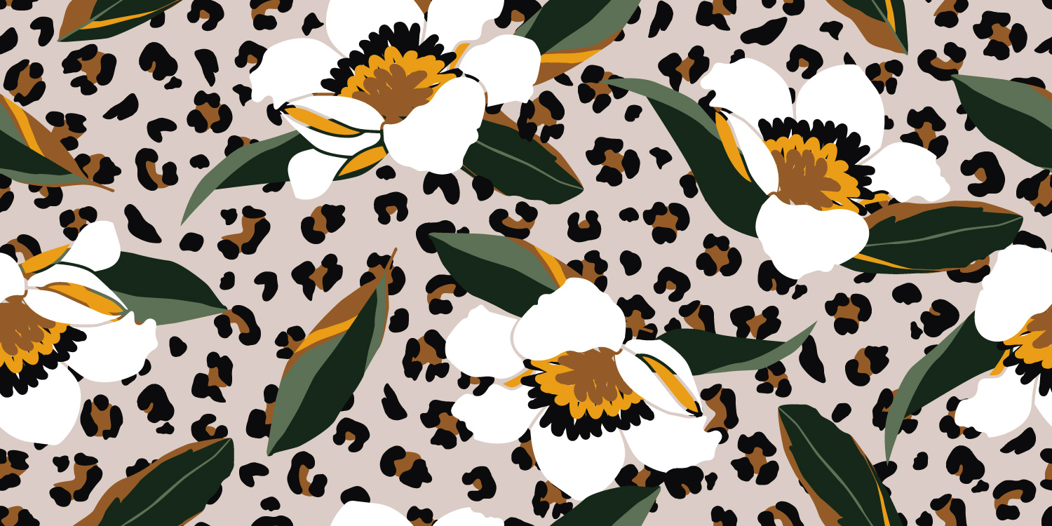 CAPUCINE - papier peint fleuri print léopard marron