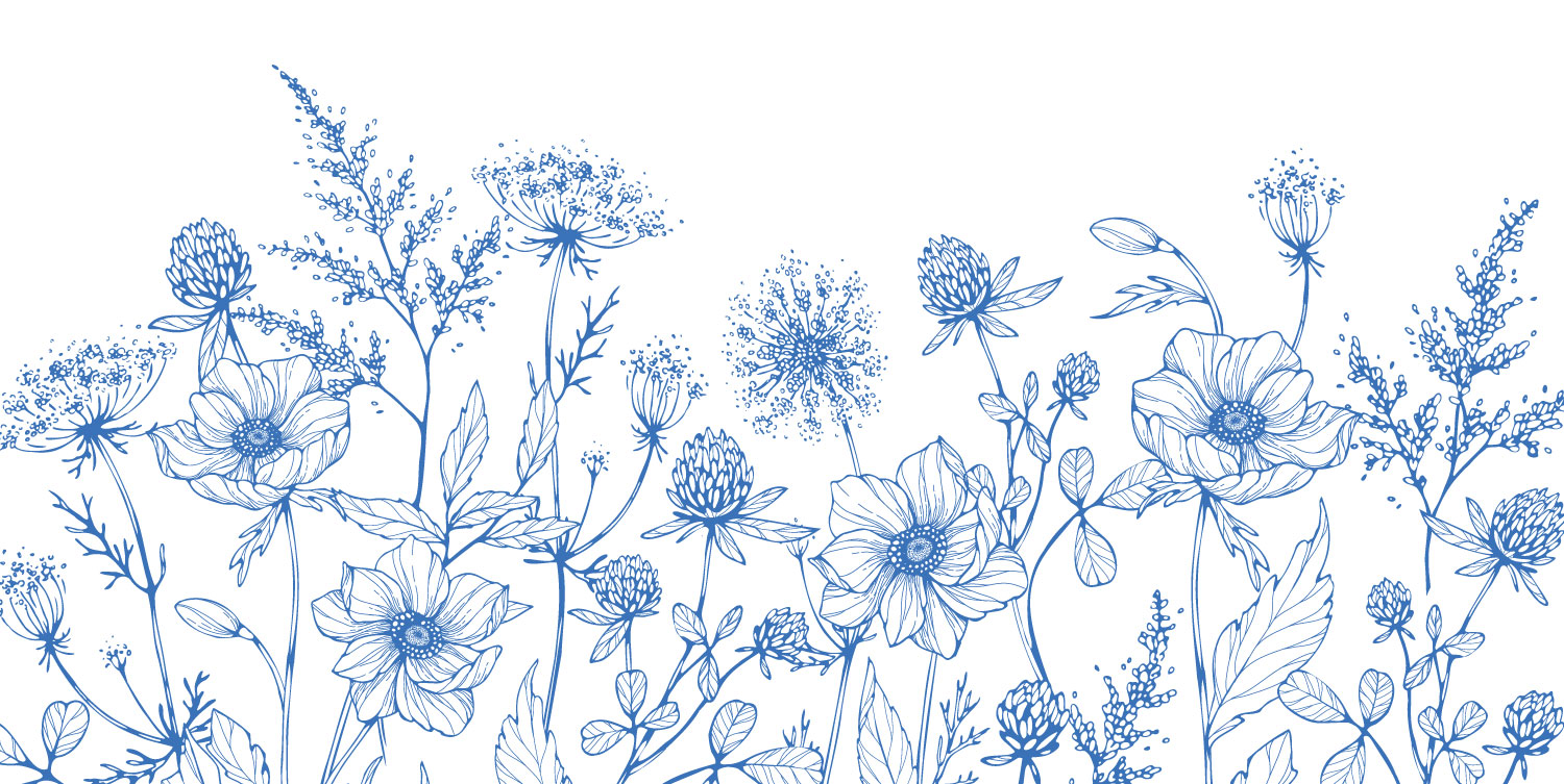 DOUNIA - fresque murale fleurs bleu