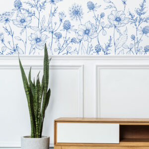 DOUNIA - fresque murale fleurs bleu couloir