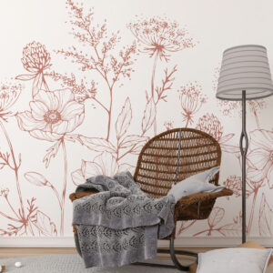 DOUNIA - fresque murale fleurs terracotta coin détente