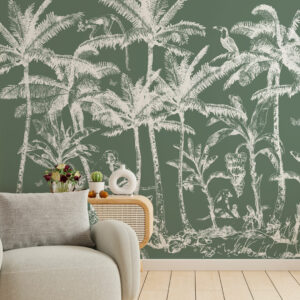 COUMBA - Fresque palmier monochrome coin détente
