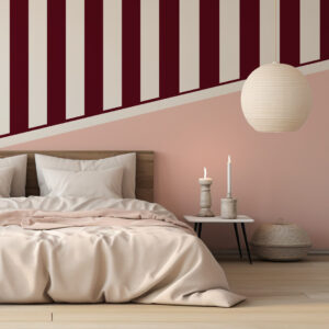 GIOVANNI - Papier peint panoramique soubassement et rayures bordeaux chambre