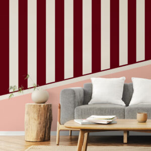 GIOVANNI - Papier peint panoramique soubassement et rayures bordeaux salon