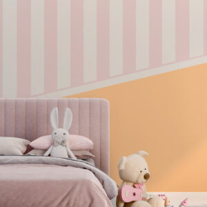 GIOVANNI - Papier peint panoramique soubassement et rayures rose orangé chambre petite fille