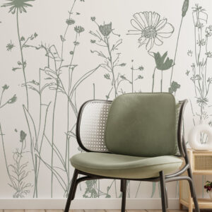 LOUISA - Papier peint fleur des champs vert sauge salle d'attente