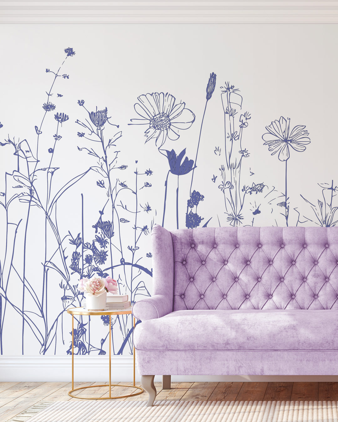 LOUISA - Papier peint fleur des champs violet salon