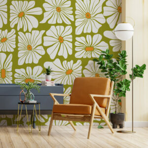 MARTHA - Papier peint fleurs hippie vert coin lecture