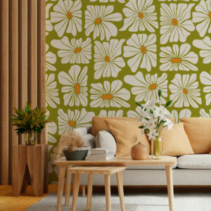 MARTHA - Papier peint fleurs hippie vert salon