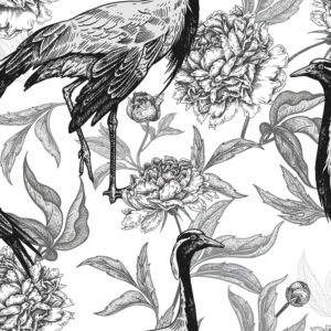NESTOR - Papier peint grues et pivoines