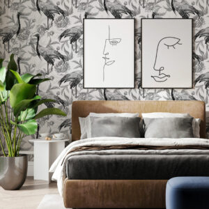 NESTOR - Papier peint grues et pivoines chambre