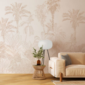NORA - papier peint palmier beige salon