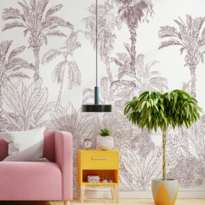 NORA - papier peint palmier vieux rose salon 2