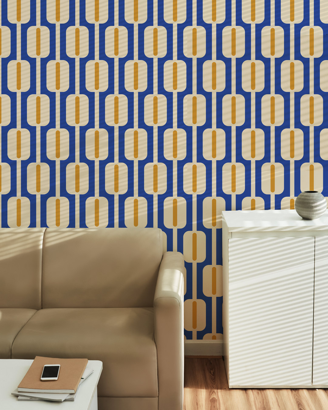 ADAM - Papier peint motif vintage boulier bleu salon