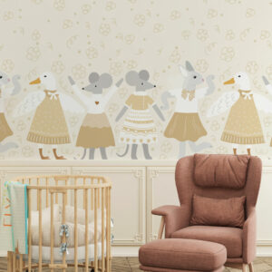 ANNIE - papier peint farandole animaux de la ferme beige chambre enfant