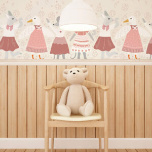 ANNIE - papier peint farandole animaux de la ferme rose chambre fille