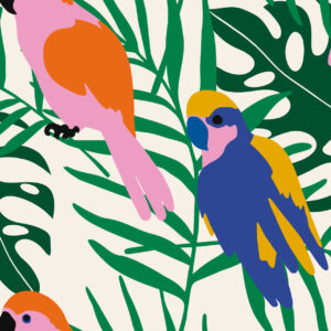 ARISTIDE - Papier peint perroquet coloré beige