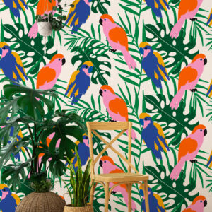 ARISTIDE - Papier peint perroquet coloré beige salon